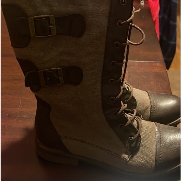 Shoes - Brown utility style boots with patch and buckle detail